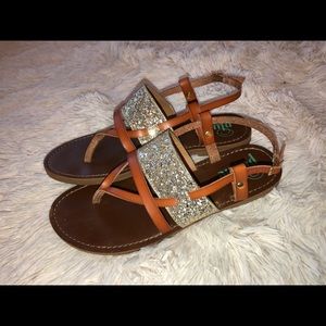 Glitter and tan strappy sandals